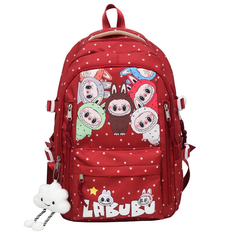 labubu student backpack for girls in junior and senior high school, large capacity, casual backpack for girls, lightweight and versatile