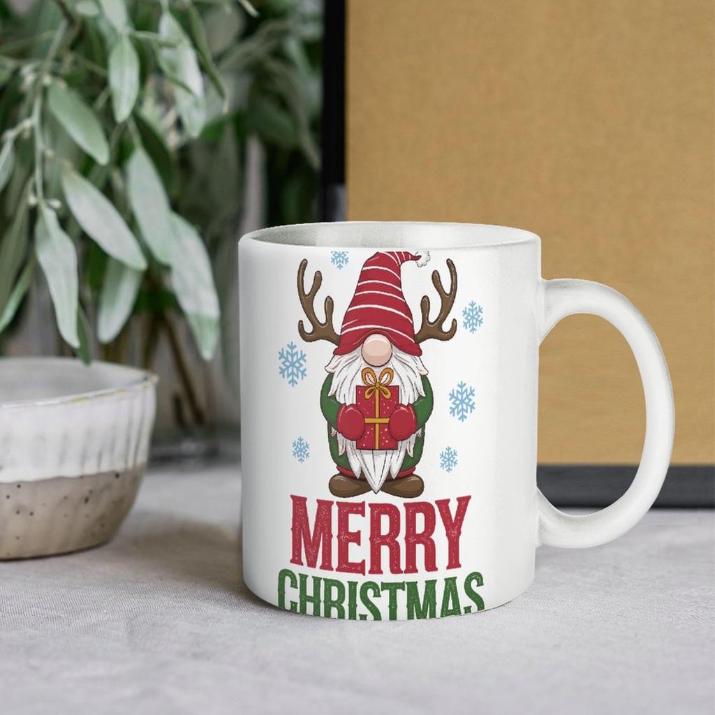 11oz White Ceramic Drinking Cup with Double-Sided Print, Glossy Finish and Comfortable Grip, Great for Daily Coffee and Tea Breaks