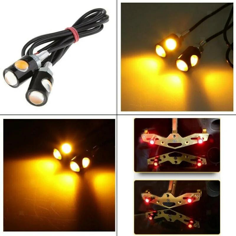 LED Motorcycle Signal Lamp Number License Plate Light Mini Turn Signal Eagle Eye Shape Tail Rear Light Brake Fog Lamp Bulb 2PCS