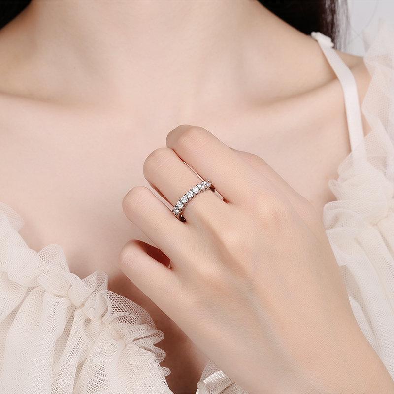 Women's S925 Sterling Silver Plated Moissanite Seven Princesses Ring