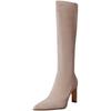 Pointed High-heeled Boots for Women's Autumn 2025 New Apricot Suede Elastic Thin Boots, But Knee Thick-heeled High Boots