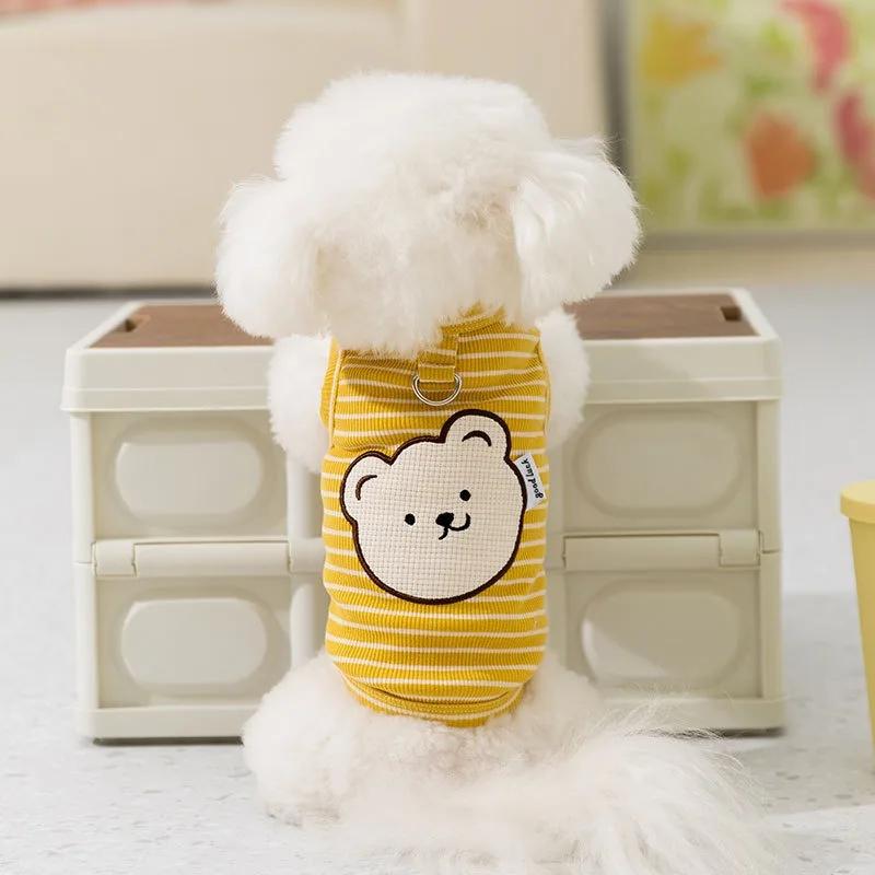 Pet Spring/Summer Striped Tank Top Cartoon Bear Base Shirt Cute Tank Top Teddy Small Dog Two Leg Coat Thin Puppy Clothes