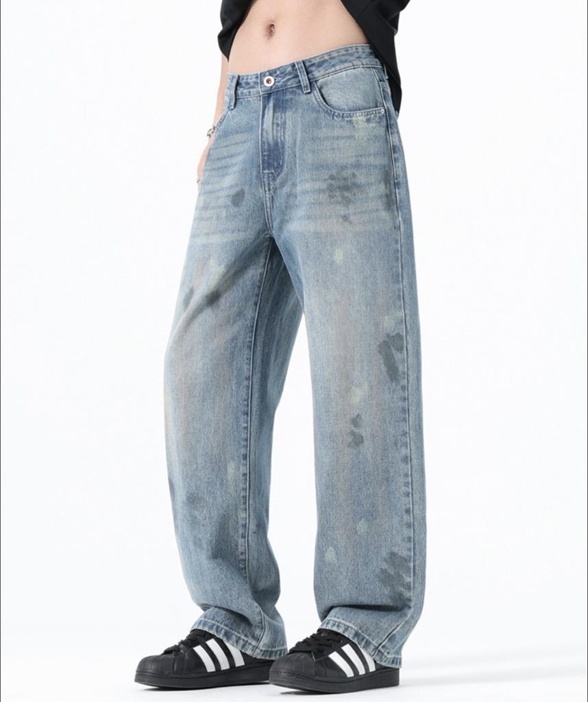 Men's ink-splashing wide-leg jeans summer thin new trendy brand old loose straight jeans