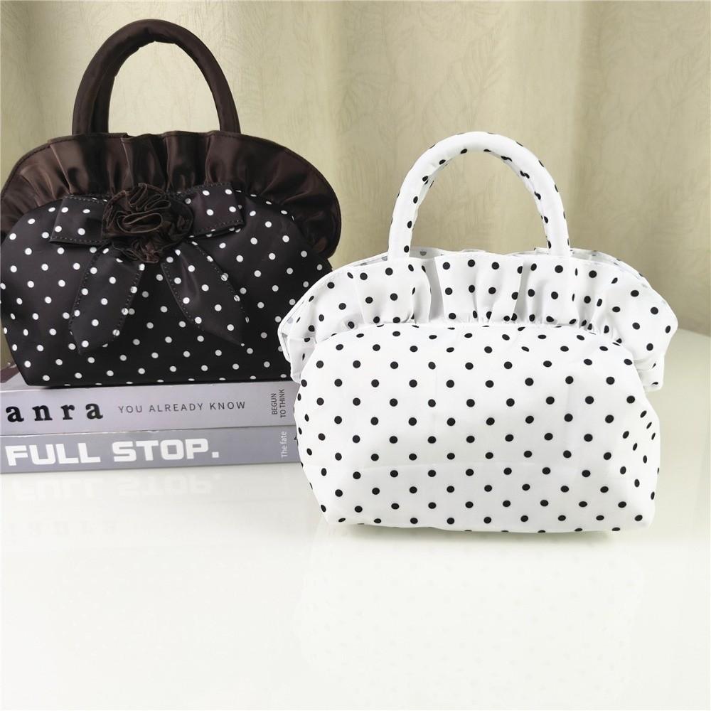 Portable Bowknot Handbag Lightweight Polka Dots Purse Fashion Nylon Top Handle Handbag Summer