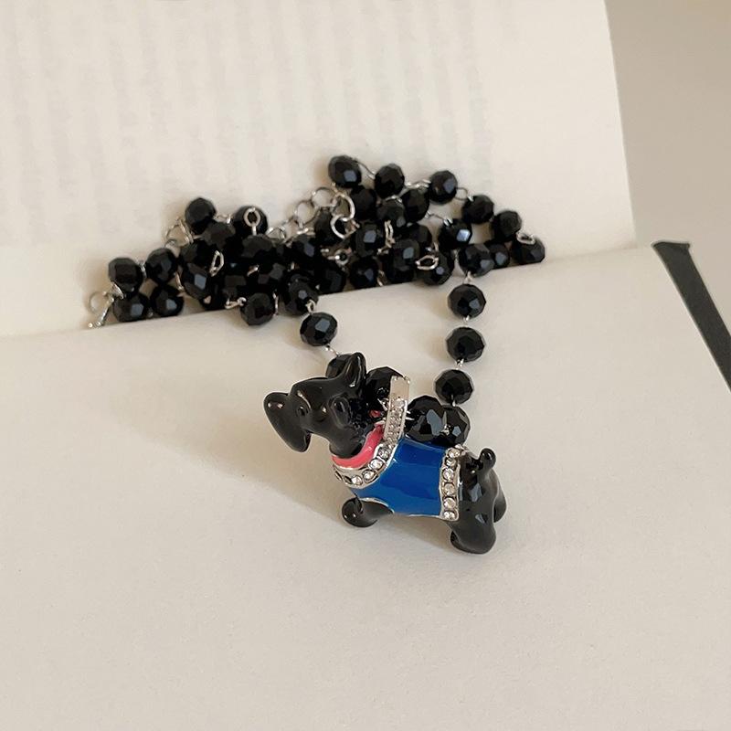 

Черное хрустальное ожерелье с изображением щенка шнауцера, женское трендовое крутое милое забавное изысканное модное универсальное ожерелье на шею, цепочка на свитер