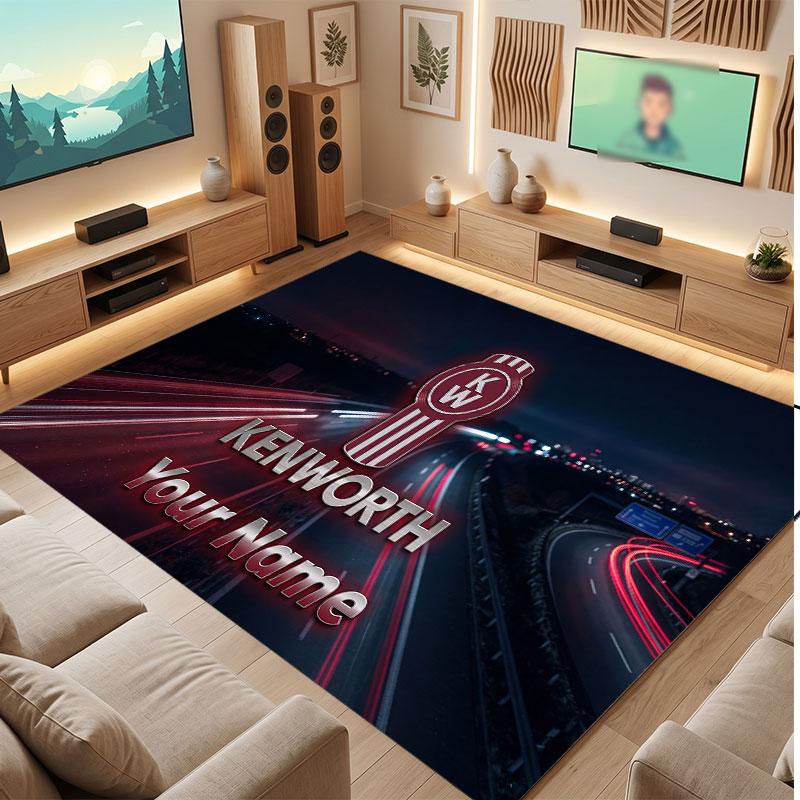 Kenworth Personalisierter Kristall-Samt-Teppich, Benutzerdefinierter Namens-Text Weicher Anti-Rutsch-Teppich für Wohnzimmer Schlafzimmer