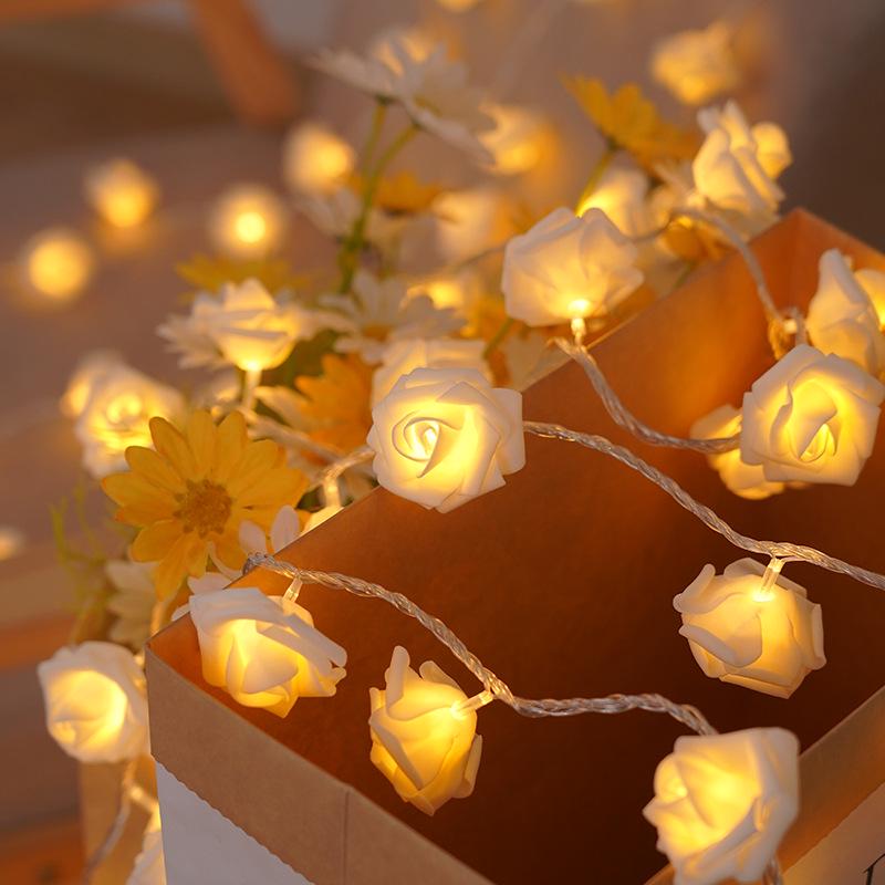 LED Rose Fairy String Lights - Flashing Floral Bedroom Decor, Battery-Powered Romantic Wedding & Party Lights