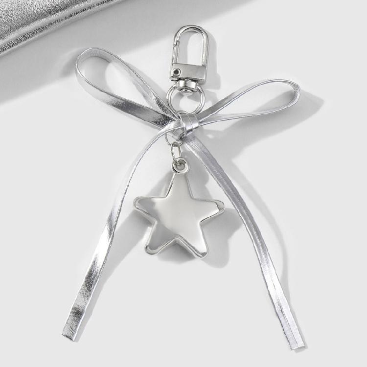 Heart Embellished Silver Leather Bowknot Key Rings Unique Accessory for Backpacks and Purses for the Modern Woman