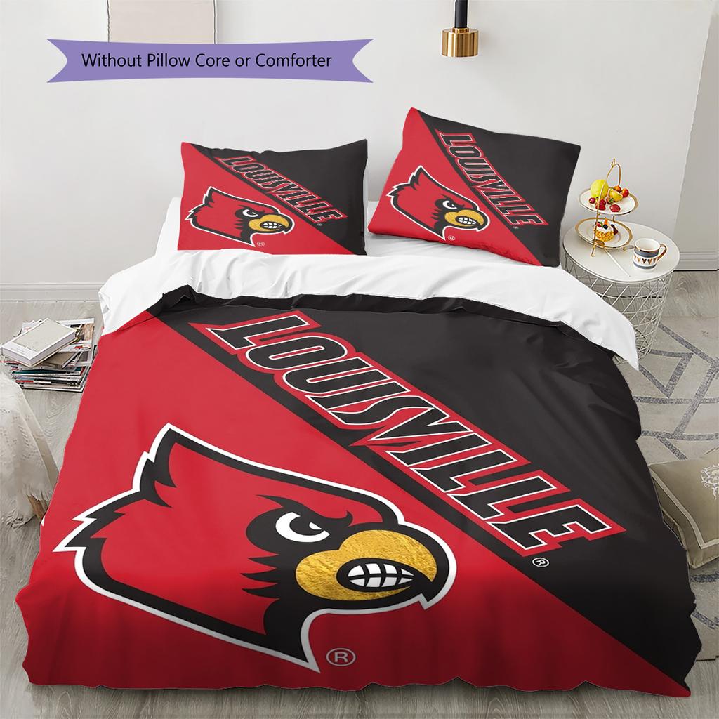 Louisville Cardinals Pattern Bedding Set Quilt Cover Pillowcase Home Decor Gift (1 * Duvet Cover + 2 * Pillowcase, Without Core)
