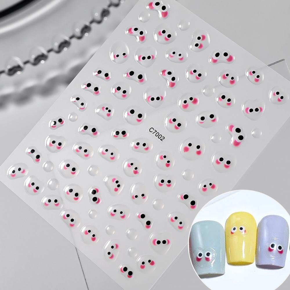 1 SZT. 5D Kawaii Wytłaczane Wykwintne Naklejki na Paznokcie z Uśmiechniętą Twarzą Japońskie Żelowe Makaroniki Nail Art Samoprzylepne DIY Ozdoby do Paznokci