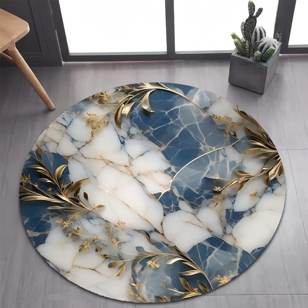 

2026 New Style Luxurious Marble Colour White Gold Round Carpet Rug for Bedroom Living Room Decoration,pet Decor Floor Mat 80cm