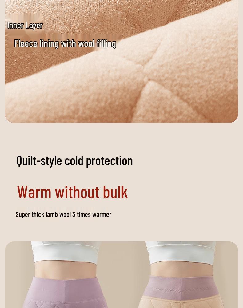 Women's Plus Size Lambswool-Cotton Warm Pants with Wool Knee Support and Fleece Base Layer for Autumn/Winter