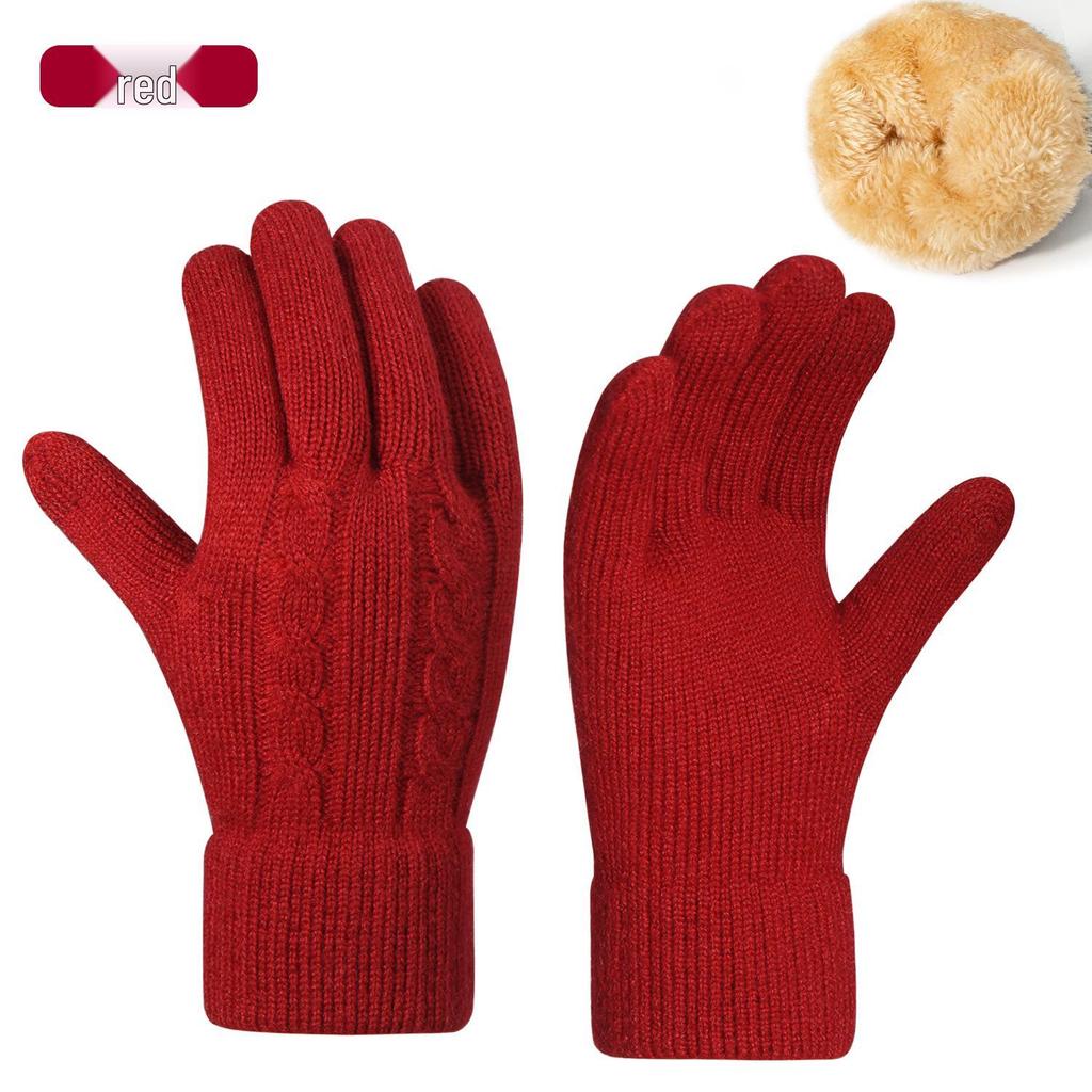 Warm Knit Touchscreen Gloves for Women - Windproof, Double-Layer Winter Cycling & Office Cold Protection