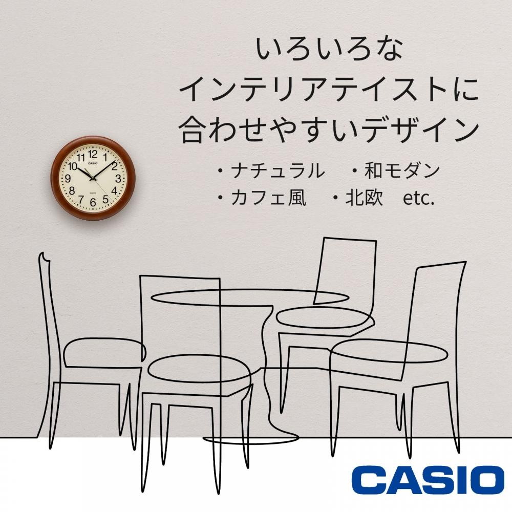CASIO Wall Clock Brown Analog Wood Grain 29.5cm Silent Continuous Second Hand IQ-136-5JF