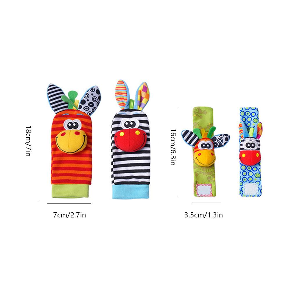 Cute Wrist Strap Rattles Socks Cartoon Wristband Sock Set Adjustable Brain-Development Newborn Infant Gifts