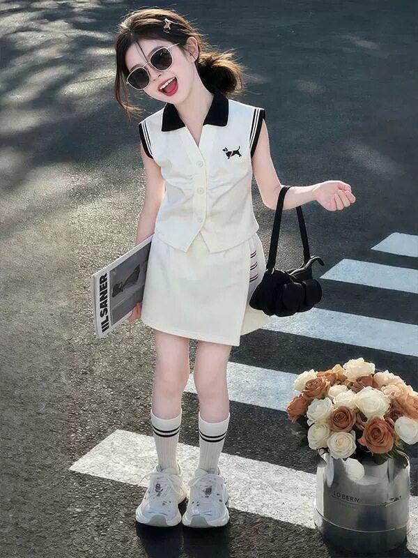 Stylish Girls POLO Collar Vest & Skort Summer Sports Suit 170 cm