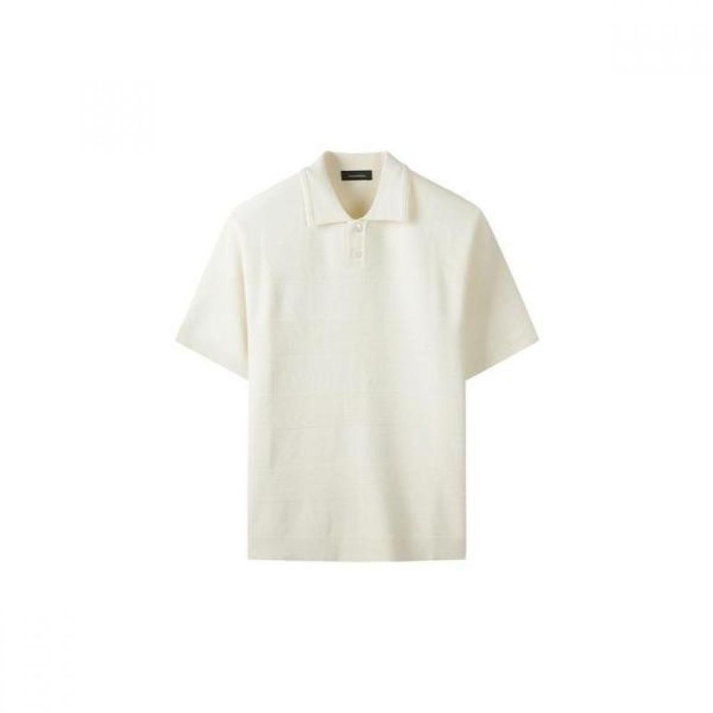Customellow Ivory Stripes Texture Collar Sweater Cwwam25411ivx Ivory/95