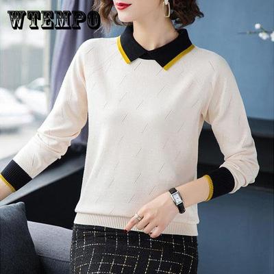Large Size Sweater Women's Fashion Long Sleeve Loose Doll Collar Pullover Sweater Knit Outwear