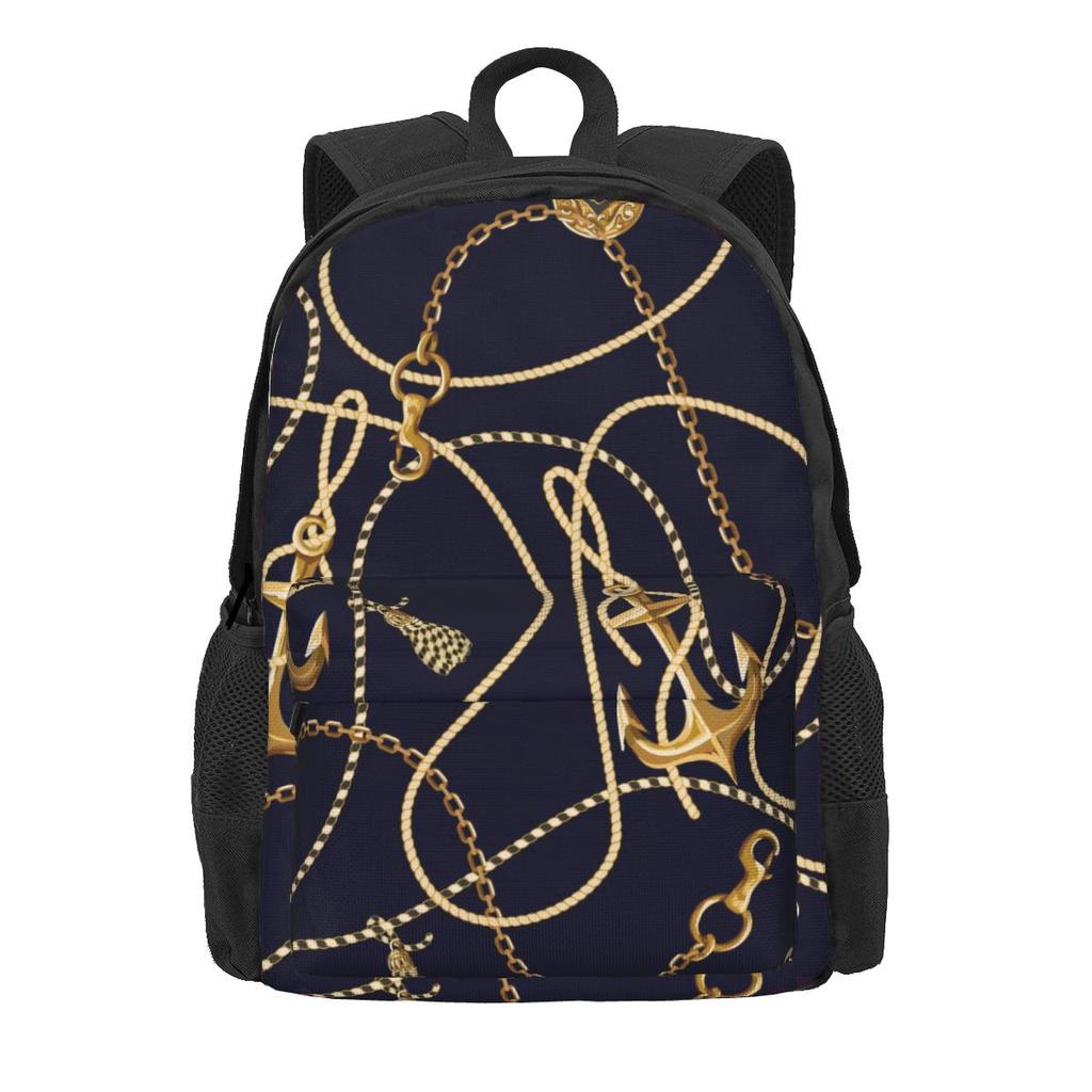 Gold Chains Backpack Teen Palm Leaf Print Large Backpacks Polyester Funny School Bags Camping Colorful Rucksack