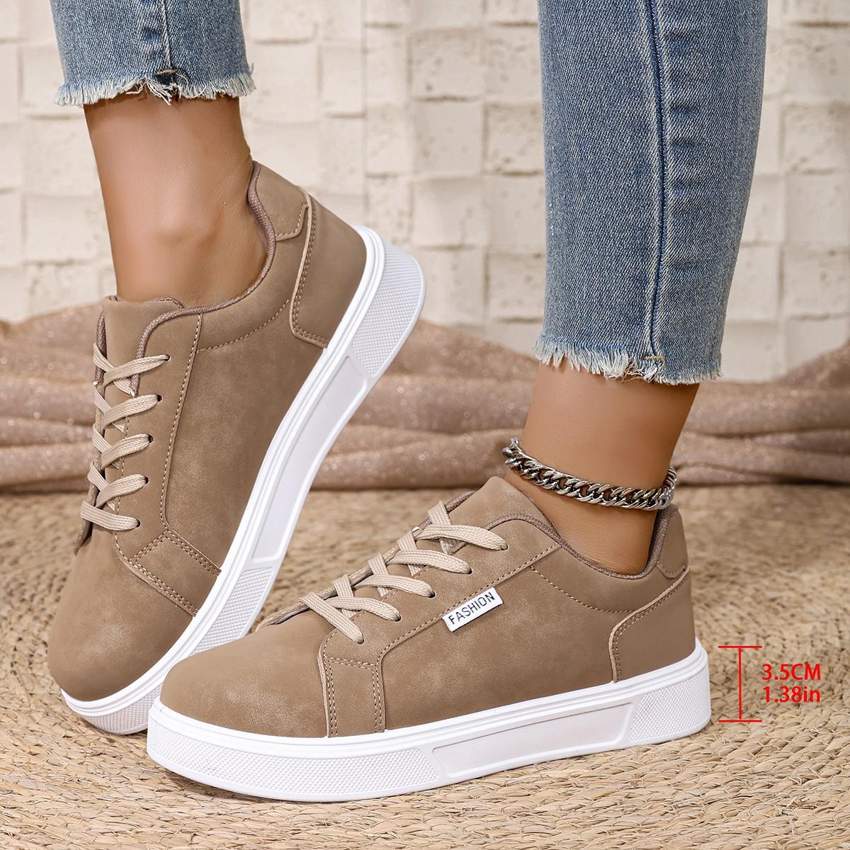 

New Autumn Women s Round Toe Low Top Casual Shoes Thick Soft Sole Lace Up Fashion Shoes 43