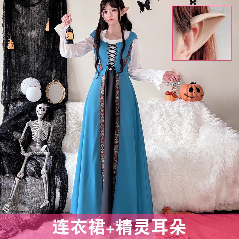 Halloween Costume Vintage Court Style Witch Dress Long Dress Medieval Art European Pastoral Cosplay