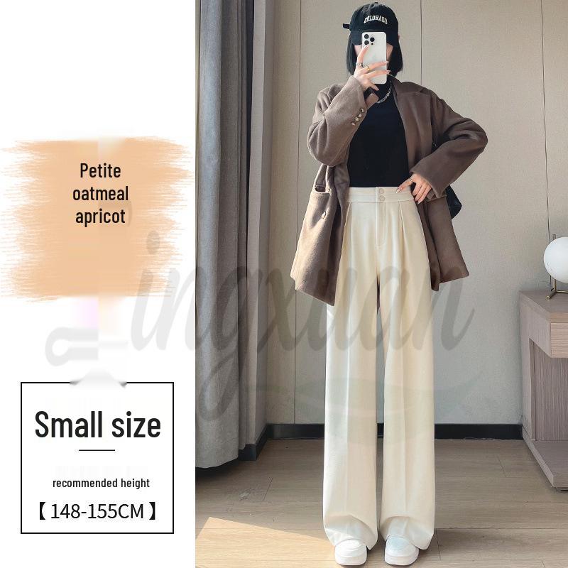 2026 Women's High Waist Velvet Wool Wide-Leg Pants - Floor Length, Slim Fit, Casual Spring Style