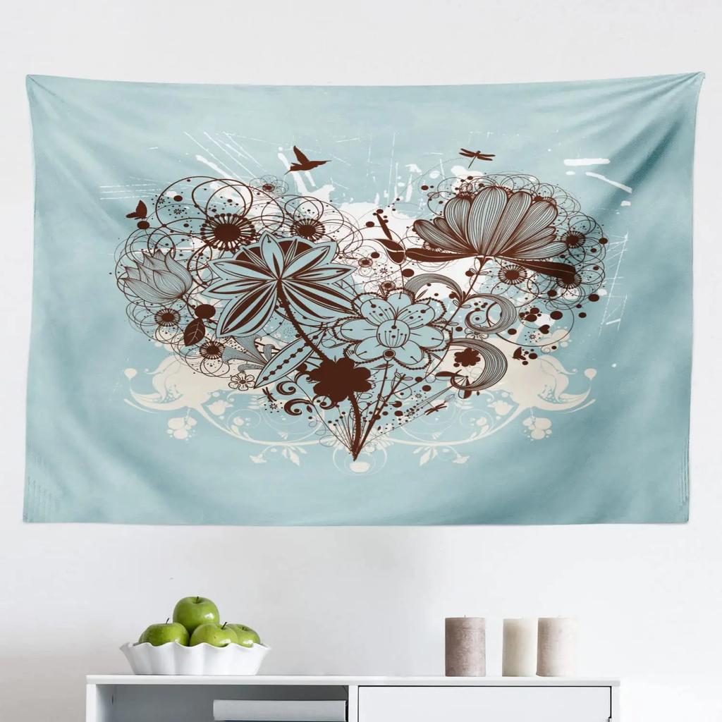 Love Tapestry Floral Love Romantic Shape Heart Tapestry Valentines Day Flowers Wall Hanging Decor for Bedroom Living Room Dorm