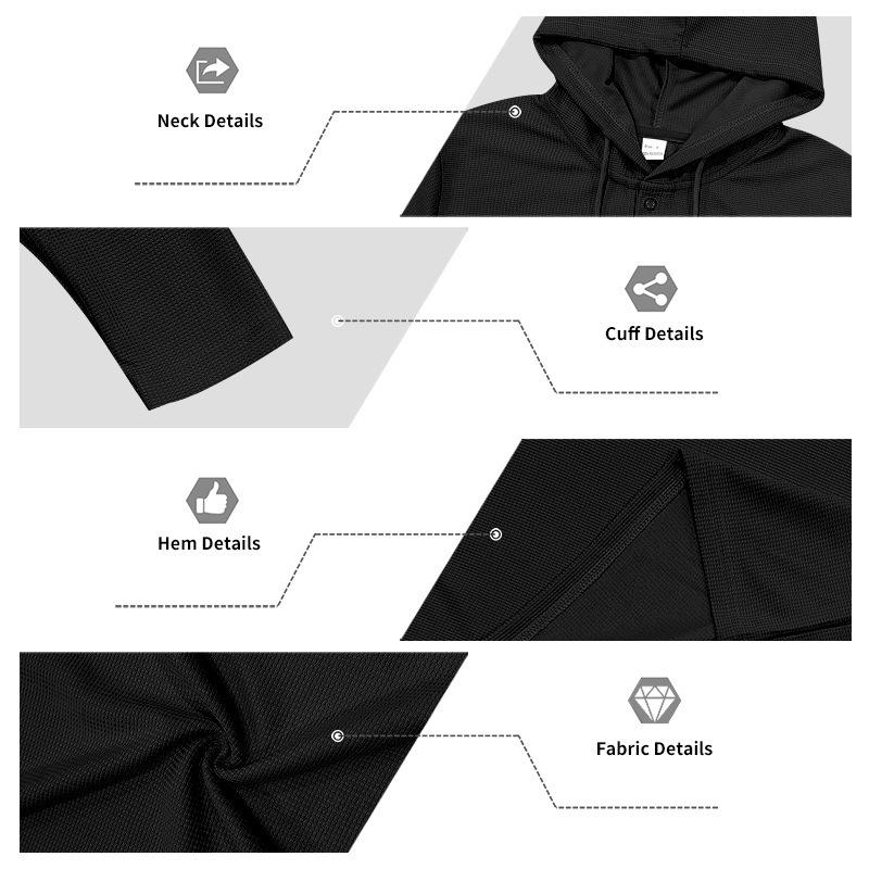 Erkek S Waffle Örgü Kapüşonlu Uzun Kollu Henley Gömlek Günlük Sweatshirt