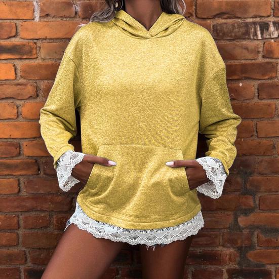 Women's Oversized Lace Trim Hoodie Fall Casual Long Sleeve Sweatshirt Loose Pullover Tops with Pocket
