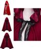 Lussuoso Mantello Corto con Cappuccio e Bordi in Pizzo Rosso Vino per Donna Perfetto per Halloween e Altro