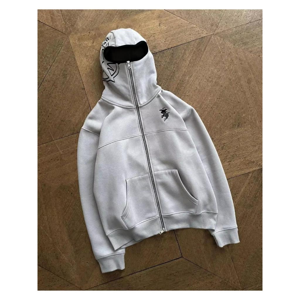 GLYDE Divin Vintage Praná Zipová Mikina Y2K Bunda Pánská Rock Hip Hop Patchwork Vyšívaná Oversized Mikina S Dlouhým Rukávem