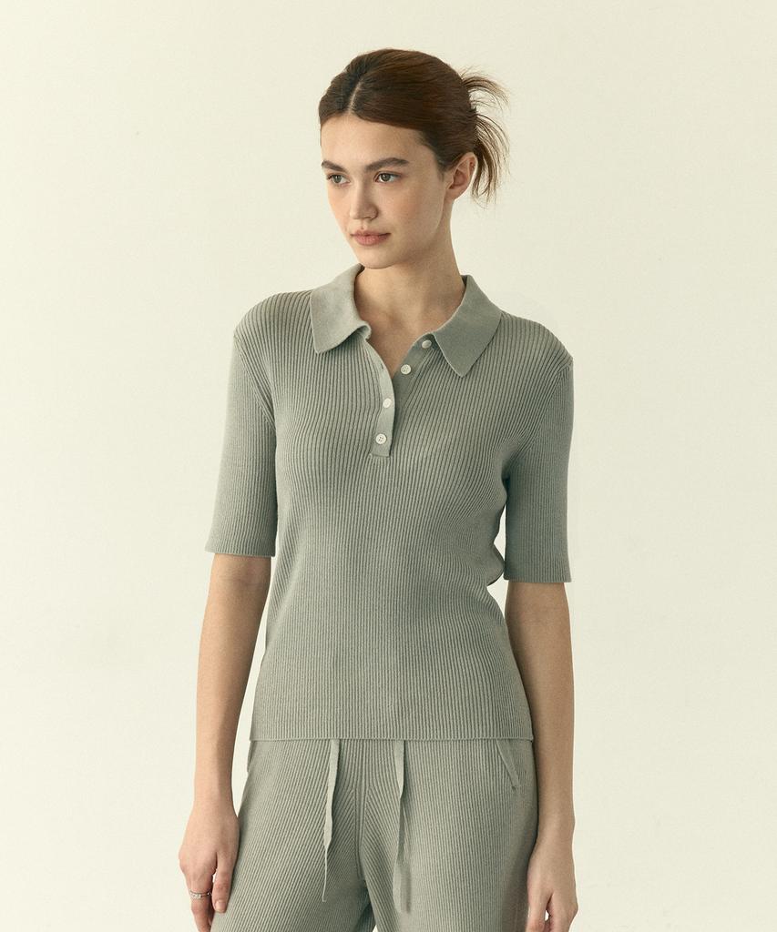210EDIT Women'S Ribbed Collared Short Sleeve Knit - 5 Colors [Zg2Sw510]