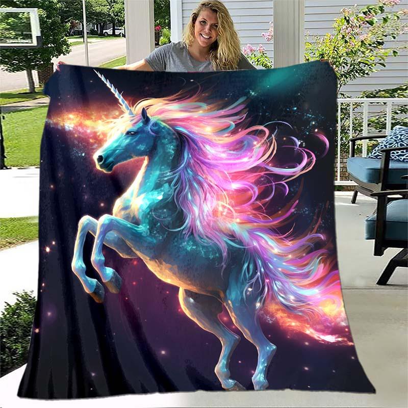 1pc Colored Unicorn Blanket Lightweight Flannel Blanket Throw Blanket For Sofa, Bed, Travel, Camping,