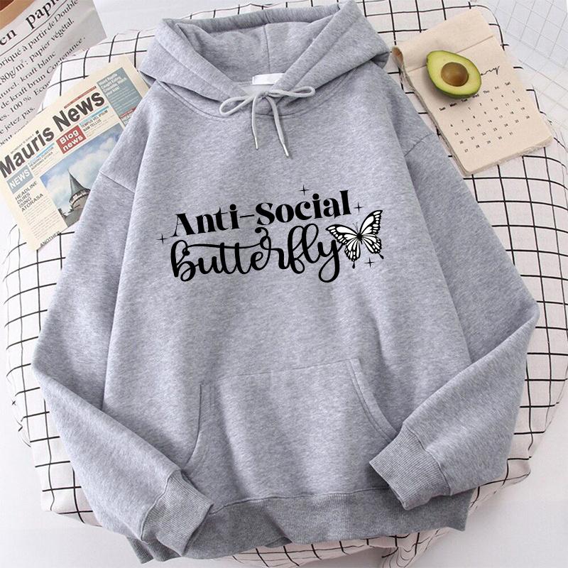 (High Quality Hoodies)Autumn And Winter Unisex Harajuku Hoodies Anti Social Butterfly Printed Sweatshirts Fashion Pullover