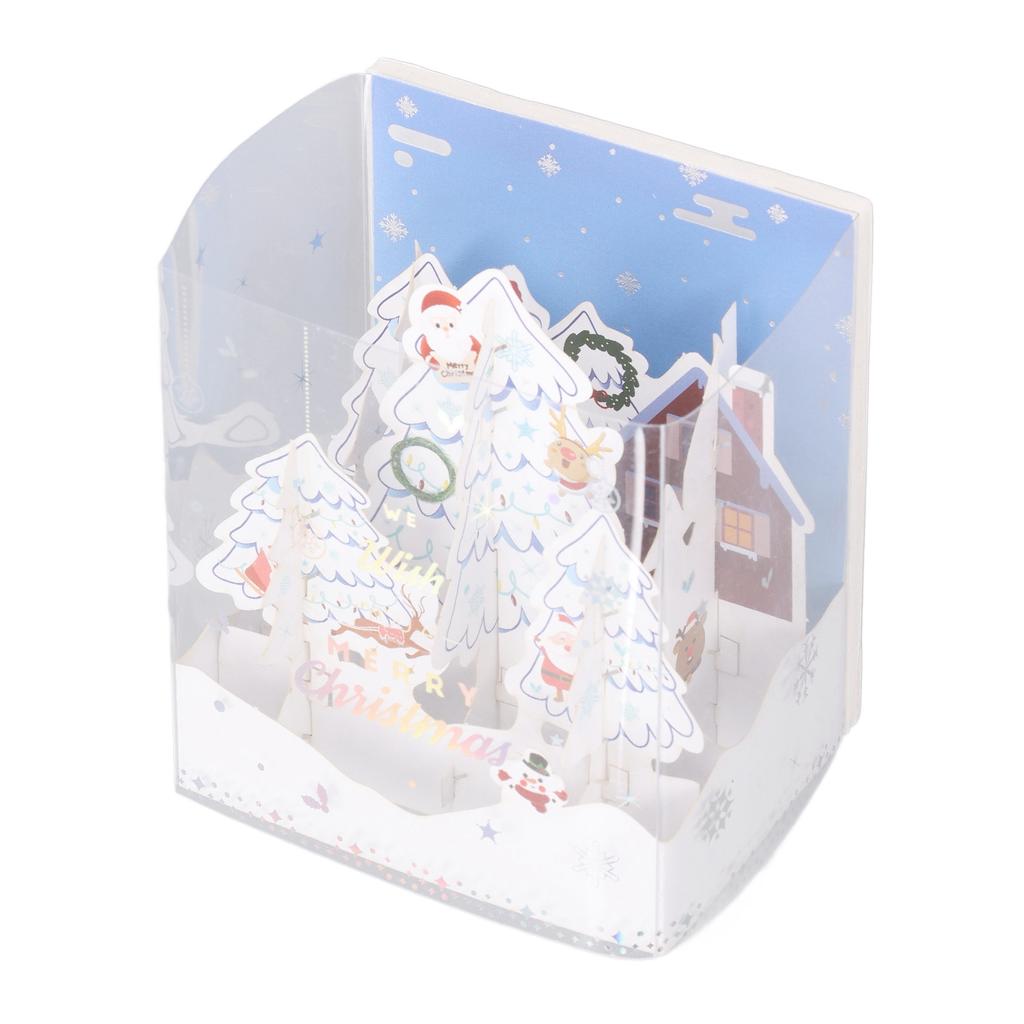 3D Popup Musical Christmas Cards Handcraft Openwork Engraving Snowscape 3D Christmas Cards with Pape