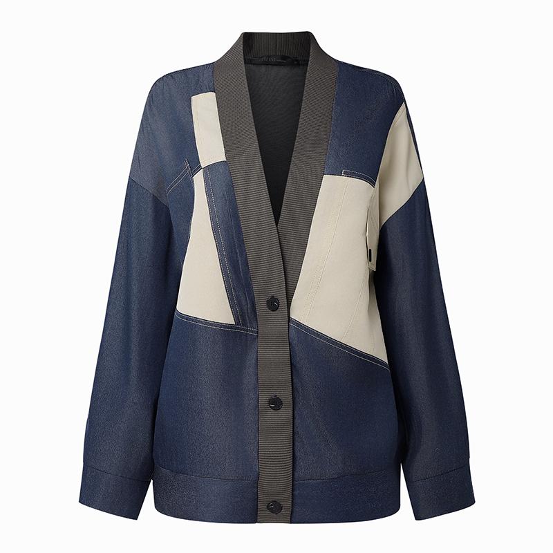 ZANZEA Women Casual V-Neck Loose Long Sleeve Patchwork Cardigan Blouse