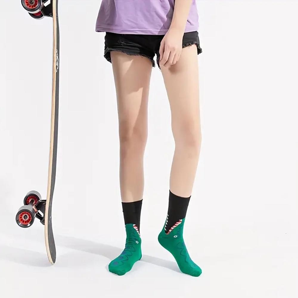 1 Pair Medium Length Socks Men Hippie Cartoon Shark Print Fun Retro Street Clothing Harajuku Hip-hop Female Autumn Women's Socks