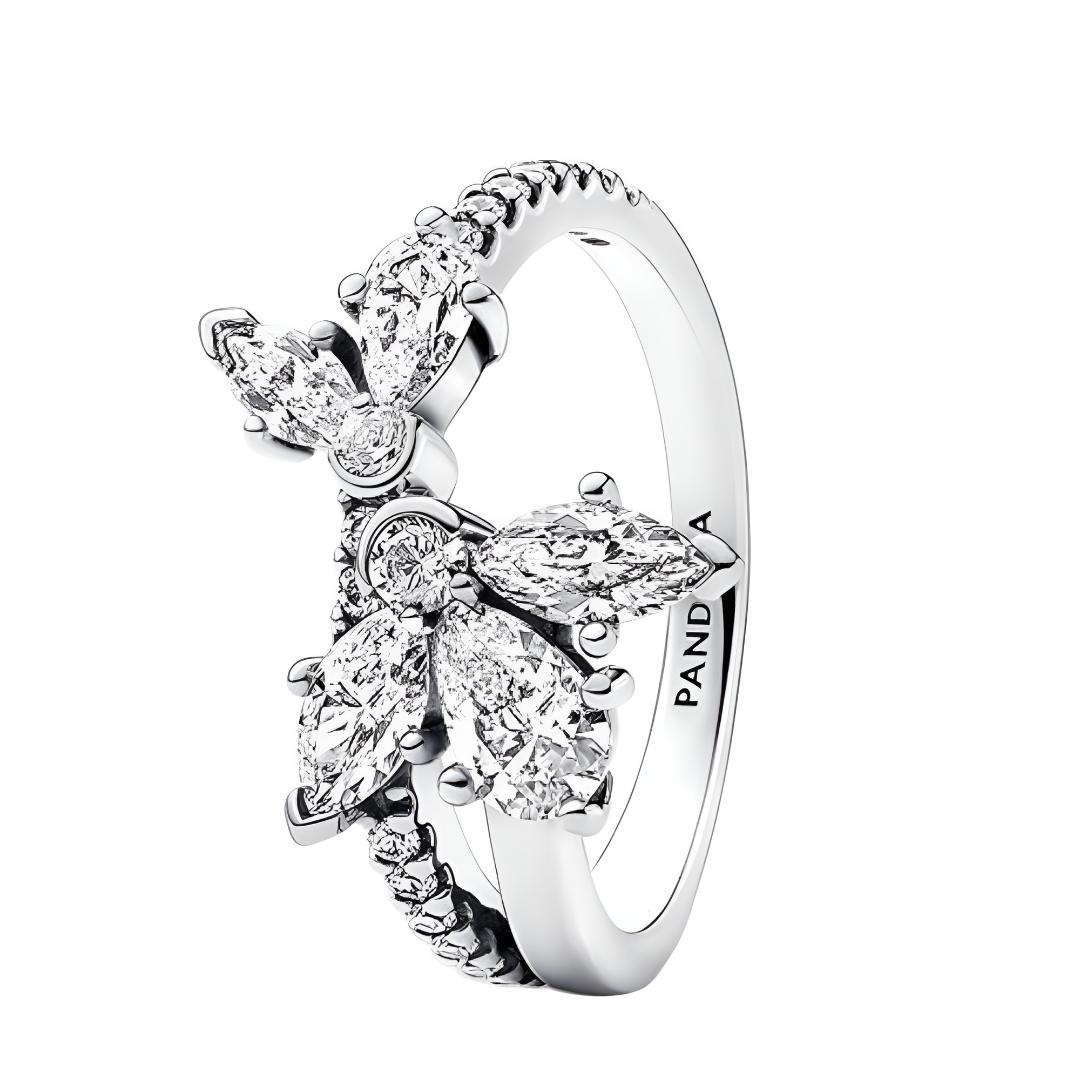 Pandora Double Flower 925 Silver Cubic Zirconia Ring Women ring 193023C01 Box,48