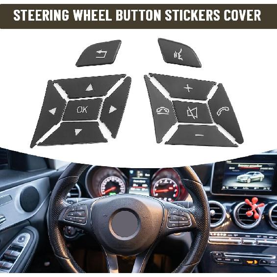 Car Steering Wheel Button Stickers Cover Replacement for Mercedes Benz ML GL GLK GLA CLA CLS SL A B C E G Class Interior Switch Button Decoration