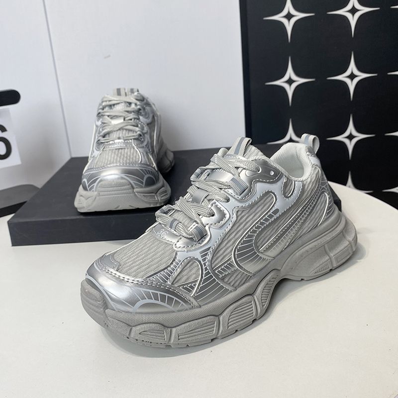 Mesh Breathable Thick-soled Dad Shoes for Women's New Small Men, Taller and Thinner Lace-up Casual Sports Shoes