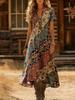 Europäisches und amerikanisches lässiges Retro-Ethno-Blumen-Digitaldruck-Kunst-Kurzarm-Kleid für Damen