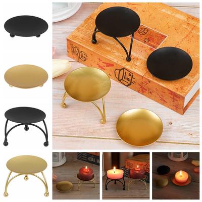 Nordic Style Candle Holder Black Gold Round Plate Candlestick Wrought Iron Craft Candelabra Wedding Festival Party Supplies Gift