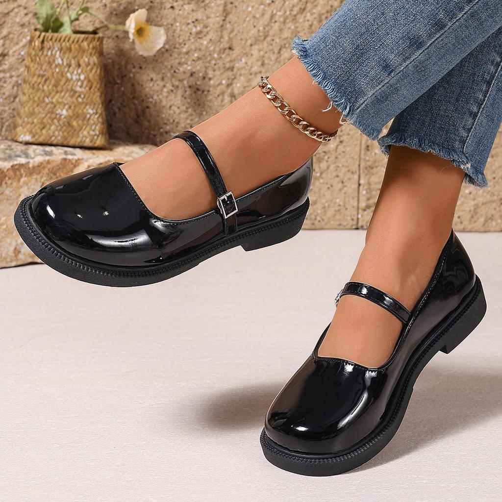 Fashion Plus Size 42 Women Leather Shoes Round Toe Mary Janes Shoes Black Girls Student School Shoes Low Heels Lolita Oxford