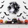 652F Halloween Plastic Wreath for Door House Decorative Wreath Door Decors Halloween Skull Couple Wreath Accessories