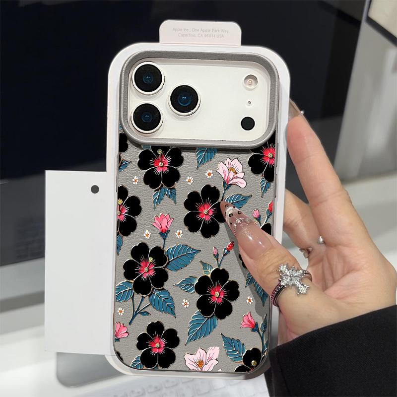 Cartoon Daisies Flower Pattern Case For iPhone 17 Pro Max iPhone 16 15 14 13 Pro Max 11 17e 16e Luxury Leather Texture Soft Silicone Matte Cover