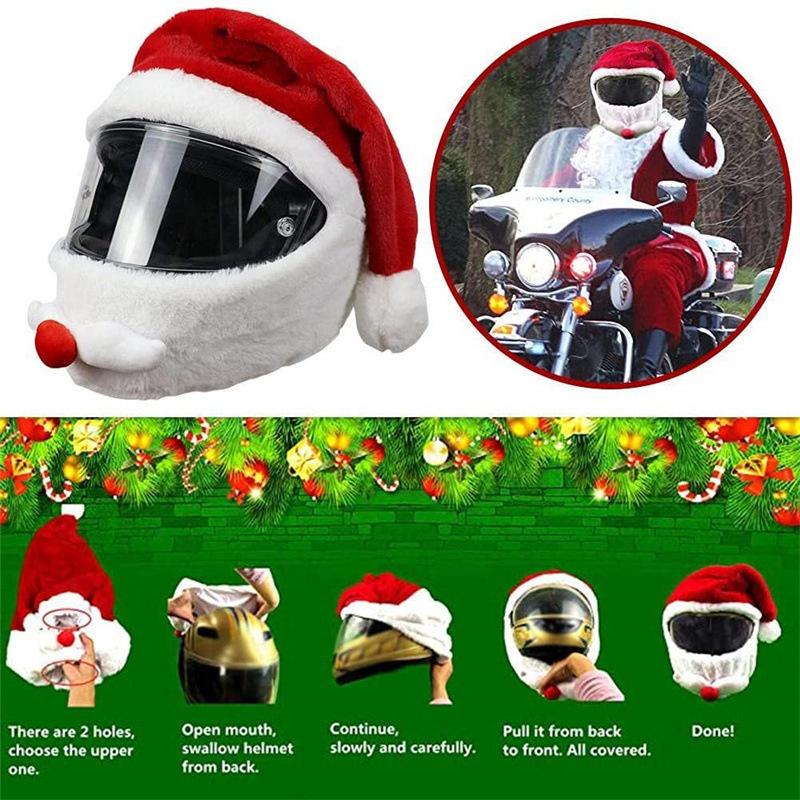 Casque de Moto Chapeau de Noël Extérieur Drôle Père Noël Housse Peluche pour Casque de Moto
