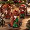 Christmas Highland Cattle Statue Cute Small Resin Statue Resin Sculpture Decorations Party Gift for Christmas Table Desk Shelf
