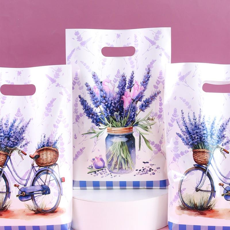 10/20/50pcs Purple Lavender Candy Gift Bags Floral Butterfly Tote Bags for Wedding Birthday Seasonal Spring Party Favor Supplies