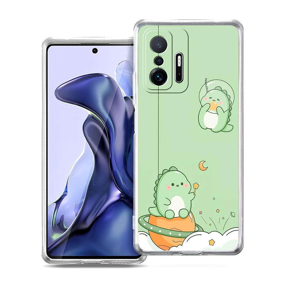 Transparent Phone Case for Xiaomi Mi 14 13 12 11 Ultra 13T 12T 11T Poco X3 NFC F3 F6 Pro Lite 5G Soft TPU Funny Cartoon Dinosaur
