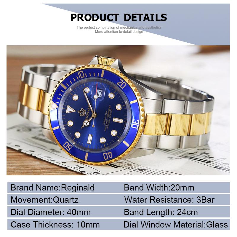 Zlatá korunka hodinek Křemíkové pánské hodinky Business Casual Pánské ocelové Kalendář Vodotěsné Náramkové hodinky